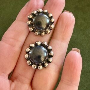 Vintage Sterling Silver Hematite (?) Post Earrings